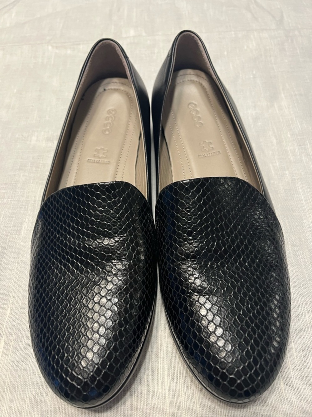 Ecco Black Snake-Embossed Leather Slip-On Loafers